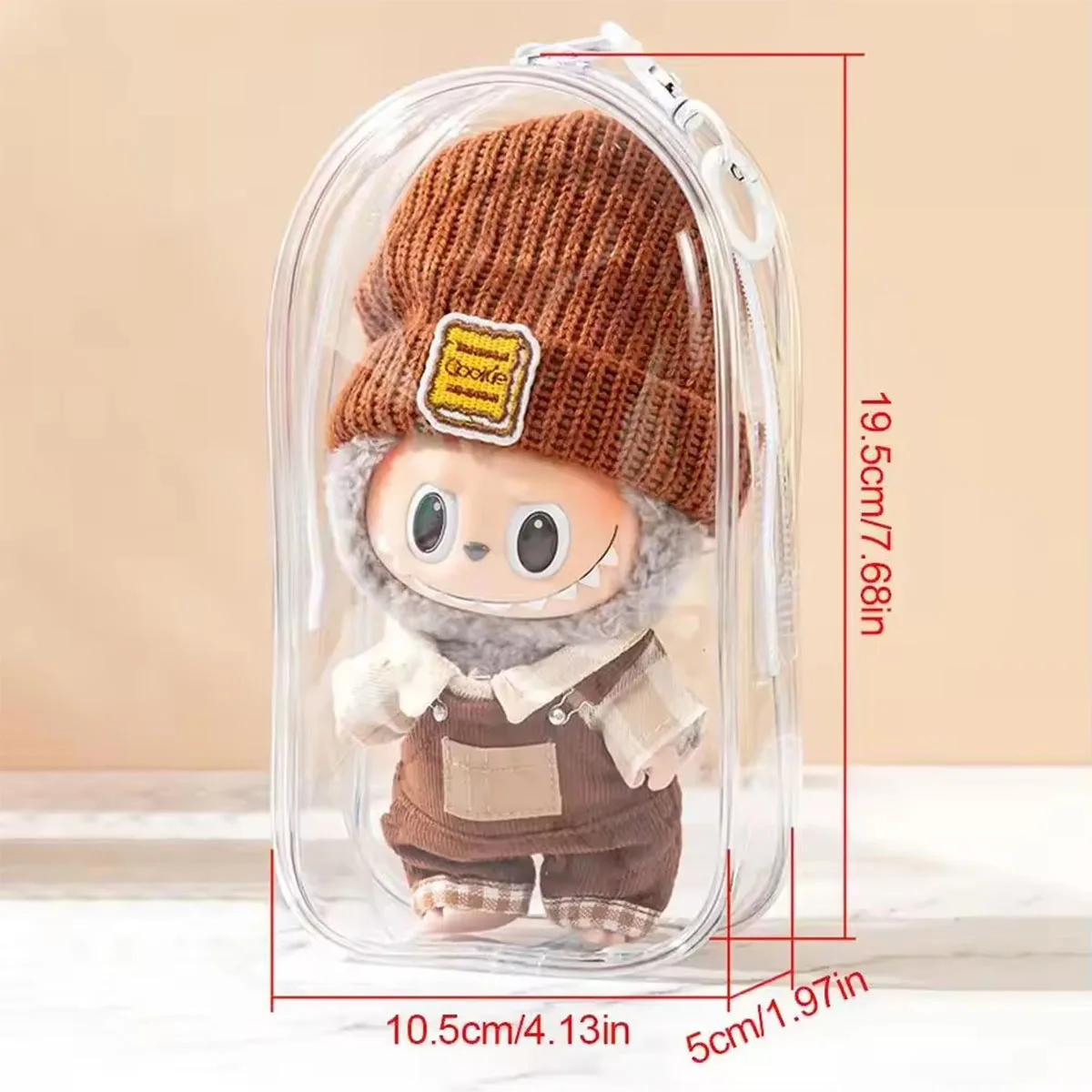 For Labubu V2 Transparent Colorful Protector Case Doll Accessories Organizer Box Plush Doll Display Bag Outdoor with Keychain