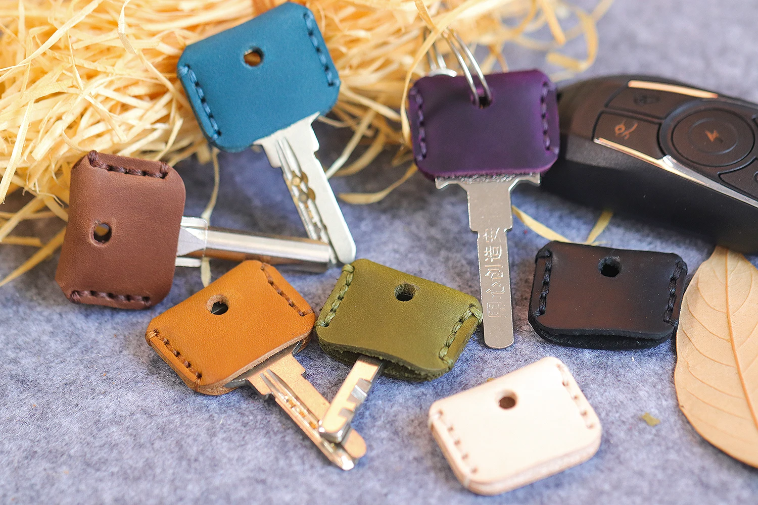 Vintage Handmade Leather Car Keychain - Universal Genuine Leather Case, Personalized Craft Gift In Stock