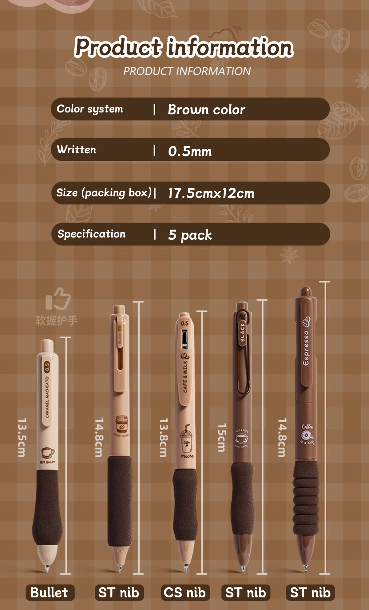 5pcs/set Kawaii 0.5mm Quick-drying Neutral Pen ST Pen Head High-value Gel Pen School Student Office Stationery Supplies