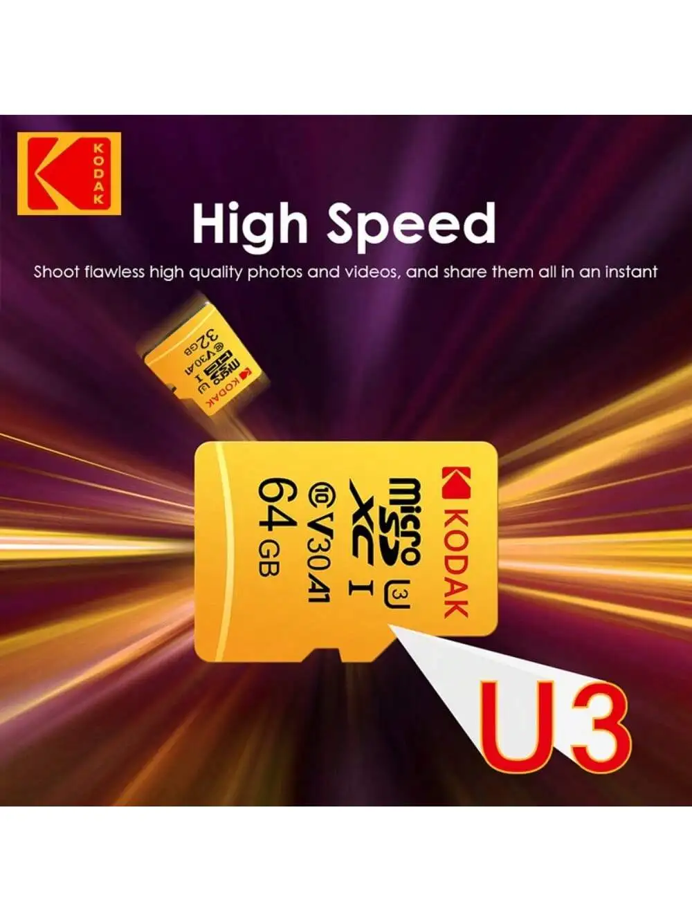 Kodak Micro SD 32GB-256GBMemory Card - High Speed Class 10 U3 UHS-I for Smartphones, Digital Cameras, Tablets and Drones Chri