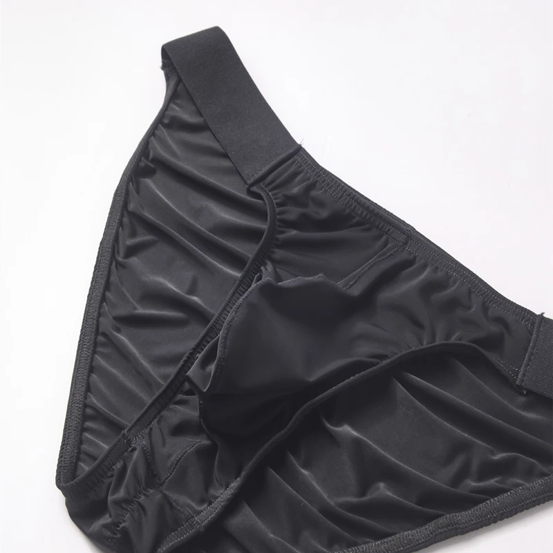 Ice Silk Briefs Men Underwear Male Wide Belt Panties Sexy U Pouch Wrinkle Back Bikini Slips Hombre Breathable Exotic Lingerie