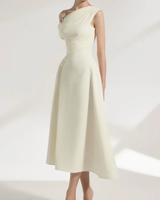 Meetlove White Sleeveless A Line Ankle Length One-shoulder Evening Dresses Simple Sequin Customized 2025