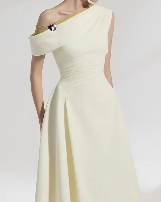 Meetlove White Sleeveless A Line Ankle Length One-shoulder Evening Dresses Simple Sequin Customized 2025