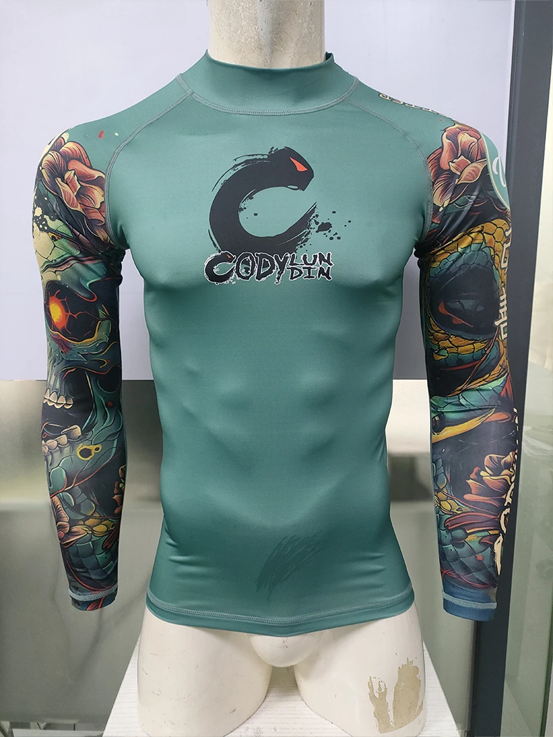 High Elasticity Couple UPF 50+ Long Sleeve Rash Guard Men Quick Dry Surf Shirt Sun Protection Swimwear for Swimming Beach Sports