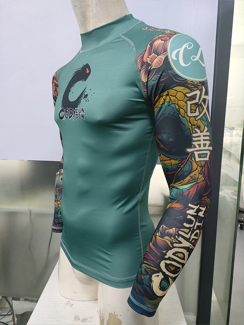 High Elasticity Couple UPF 50+ Long Sleeve Rash Guard Men Quick Dry Surf Shirt Sun Protection Swimwear for Swimming Beach Sports