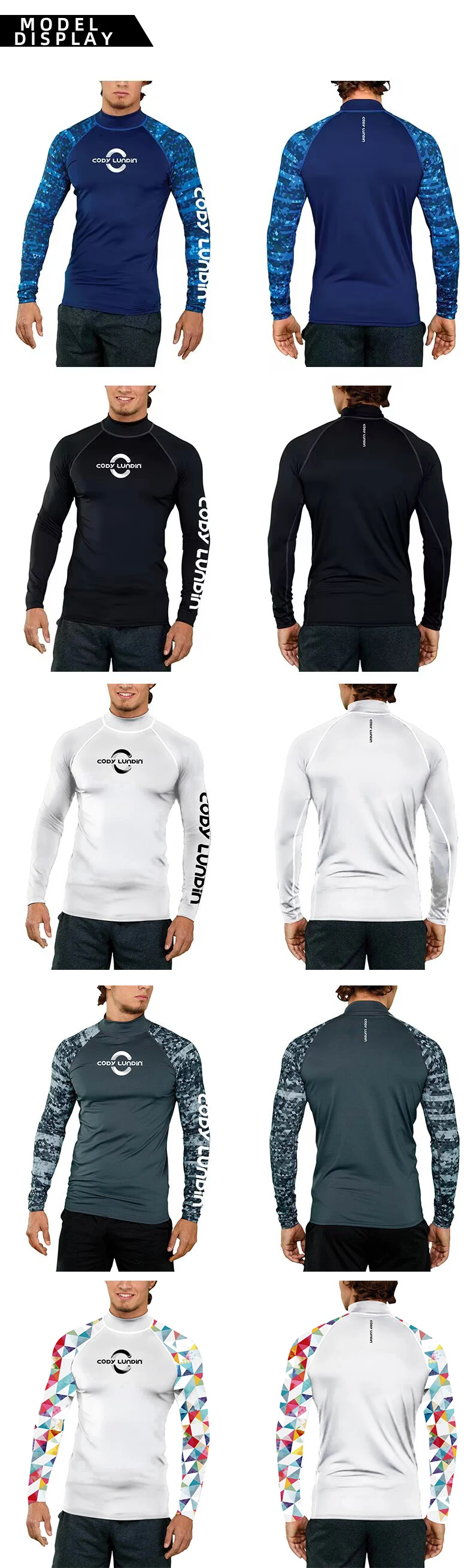 High Elasticity Couple UPF 50+ Long Sleeve Rash Guard Men Quick Dry Surf Shirt Sun Protection Swimwear for Swimming Beach Sports