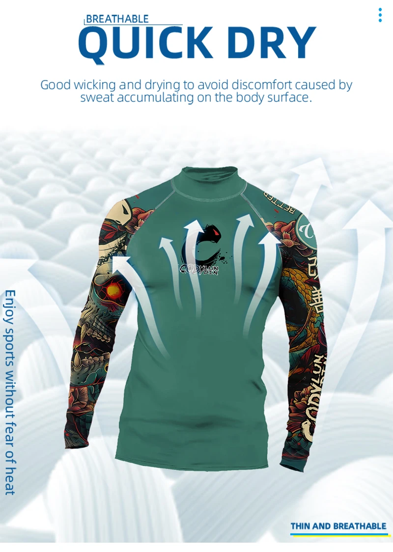 High Elasticity Couple UPF 50+ Long Sleeve Rash Guard Men Quick Dry Surf Shirt Sun Protection Swimwear for Swimming Beach Sports