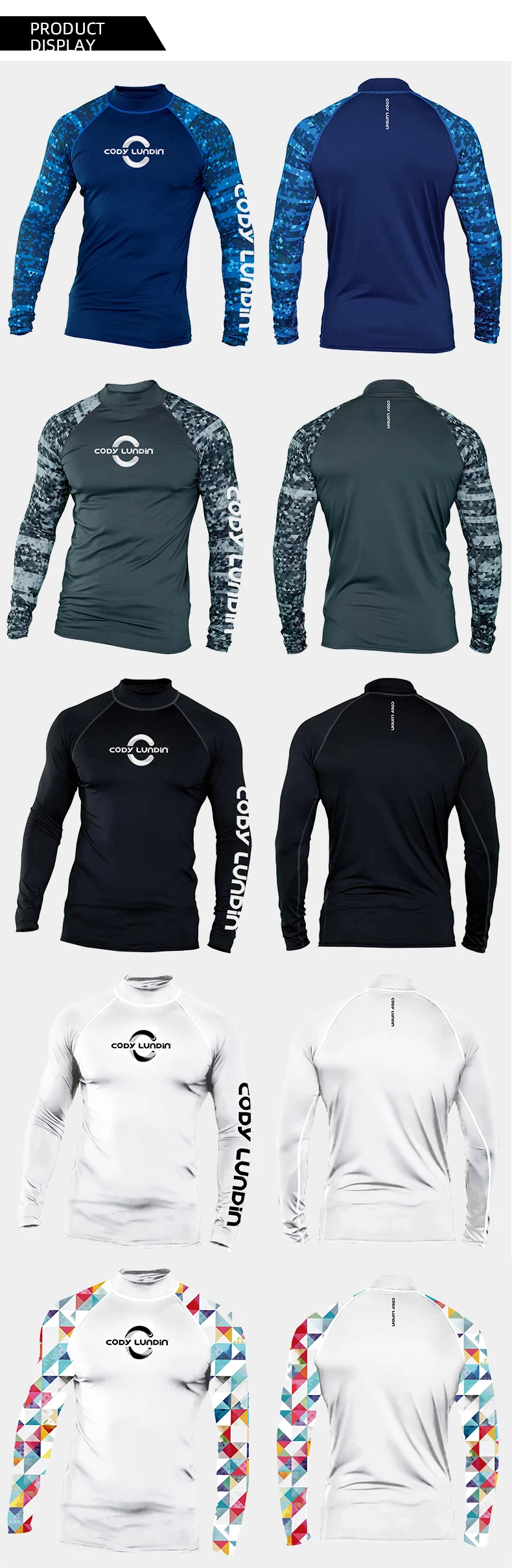 High Elasticity Couple UPF 50+ Long Sleeve Rash Guard Men Quick Dry Surf Shirt Sun Protection Swimwear for Swimming Beach Sports