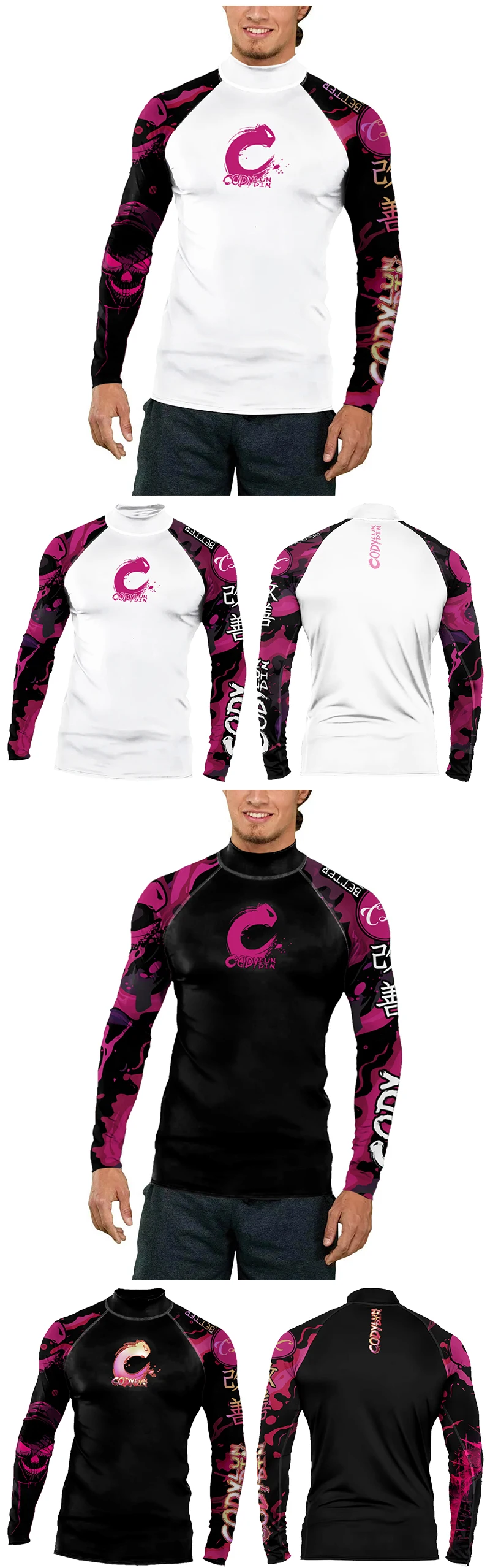 High Elasticity Couple UPF 50+ Long Sleeve Rash Guard Men Quick Dry Surf Shirt Sun Protection Swimwear for Swimming Beach Sports