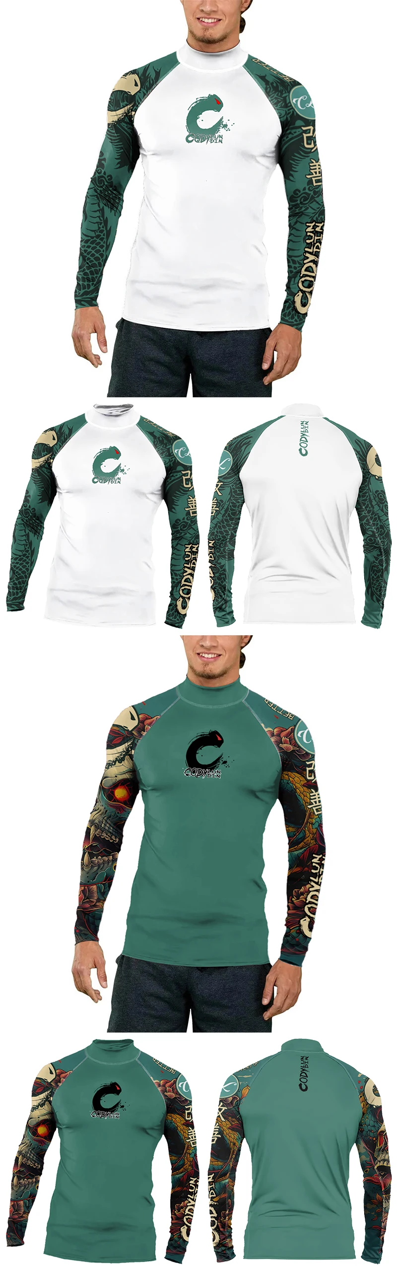 High Elasticity Couple UPF 50+ Long Sleeve Rash Guard Men Quick Dry Surf Shirt Sun Protection Swimwear for Swimming Beach Sports