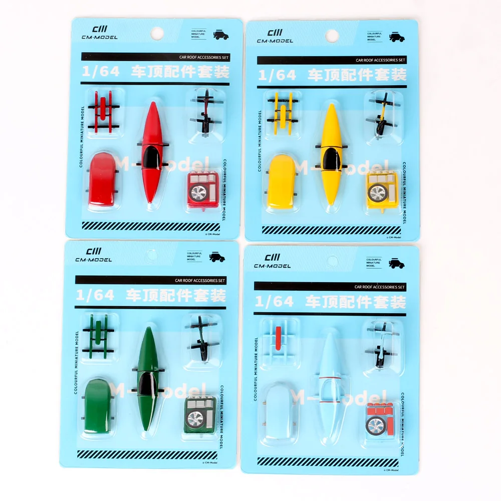 CM 5pcs/set Car Roof Accessories For 1/64 Model Cars Toy Miniatures Plastic Luggage Box Rack Kayaking Sledding Bicycle