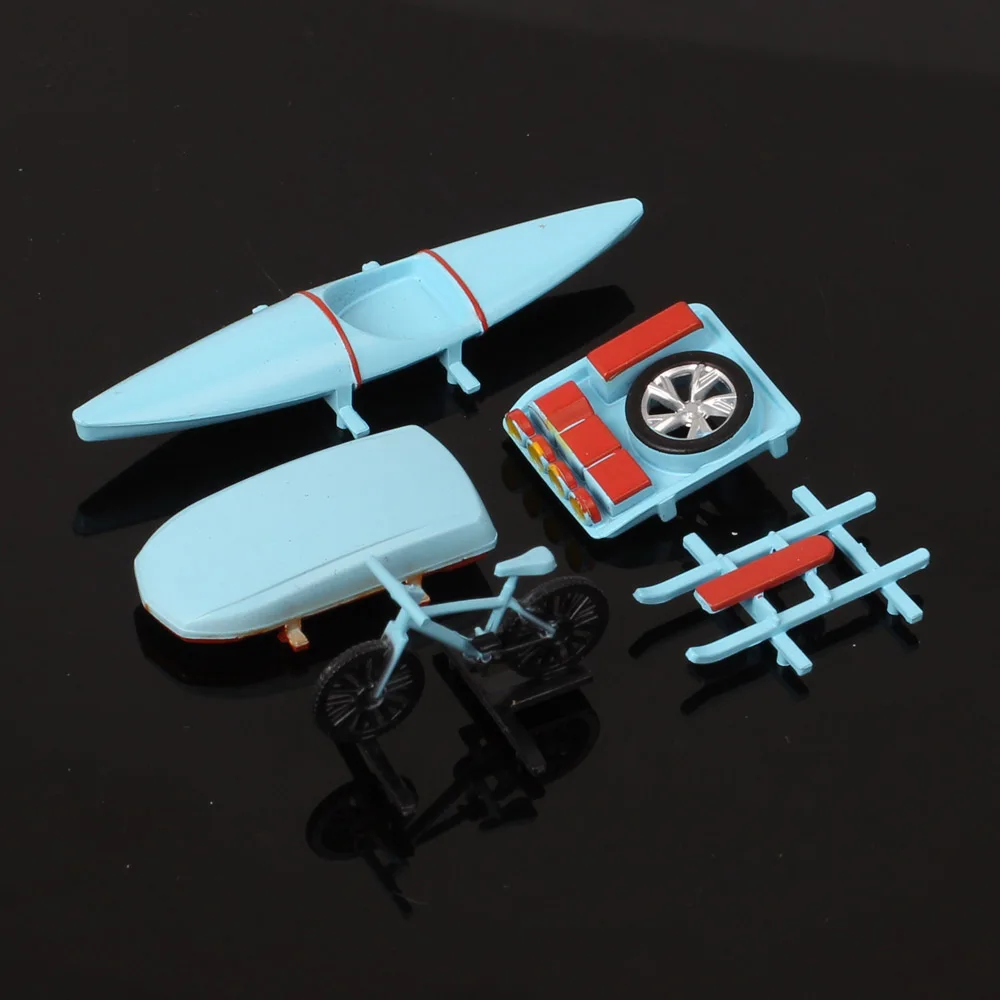 CM 5pcs/set Car Roof Accessories For 1/64 Model Cars Toy Miniatures Plastic Luggage Box Rack Kayaking Sledding Bicycle