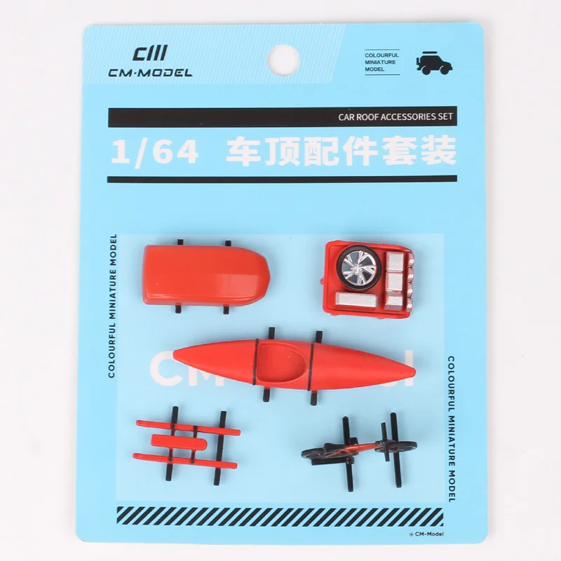 CM 5pcs/set Car Roof Accessories For 1/64 Model Cars Toy Miniatures Plastic Luggage Box Rack Kayaking Sledding Bicycle
