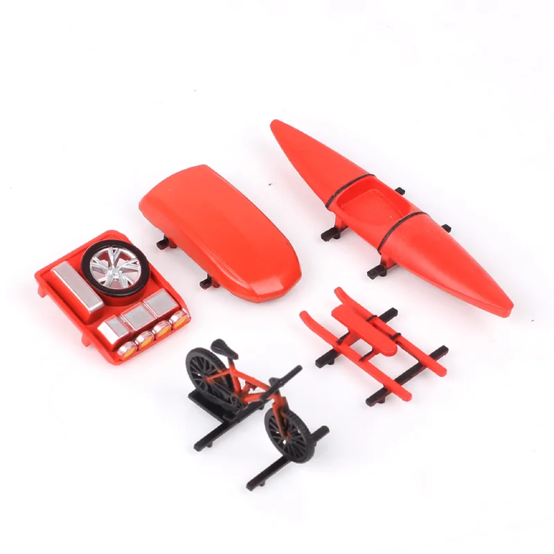CM 5pcs/set Car Roof Accessories For 1/64 Model Cars Toy Miniatures Plastic Luggage Box Rack Kayaking Sledding Bicycle