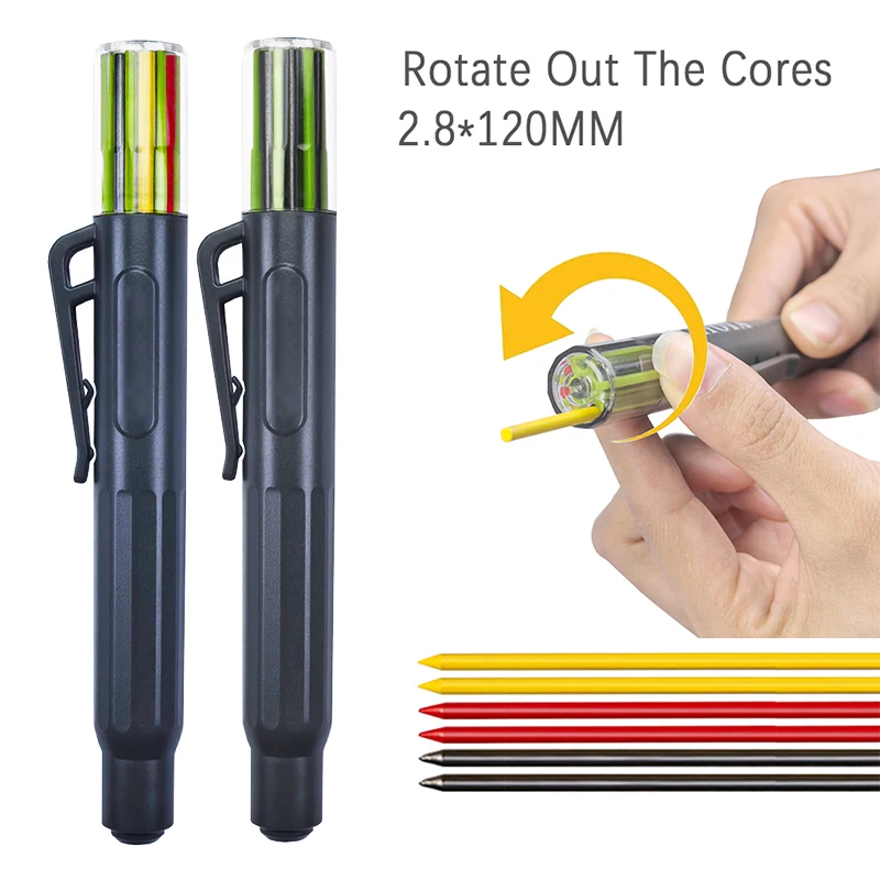2.8mm Replacement Pencil Lead Rotate Out the cores Design Black,Colored Woodworking Pencil core Deep Hole Lead Marking Tool