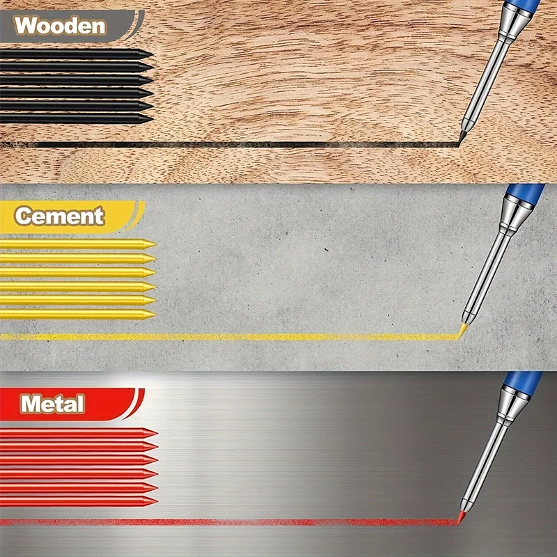 2.8mm Replacement Pencil Lead Rotate Out the cores Design Black,Colored Woodworking Pencil core Deep Hole Lead Marking Tool