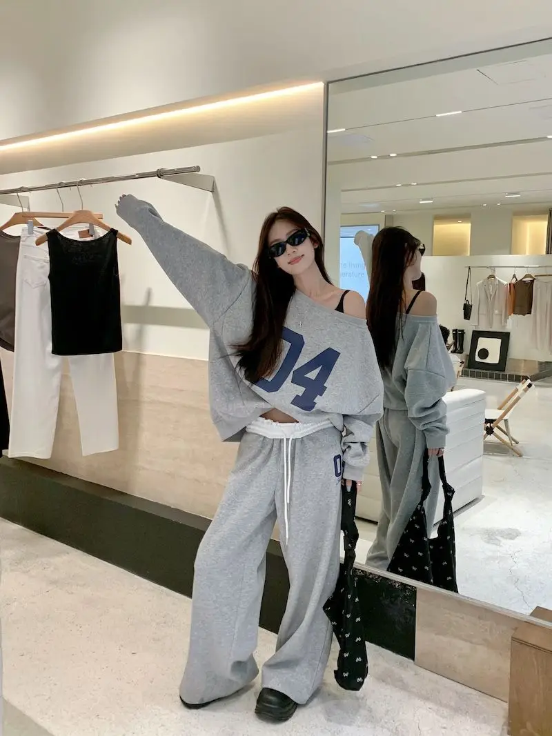 American fashion retro sports pants for women in spring and summer high waisted and drooping casual pants loose pants