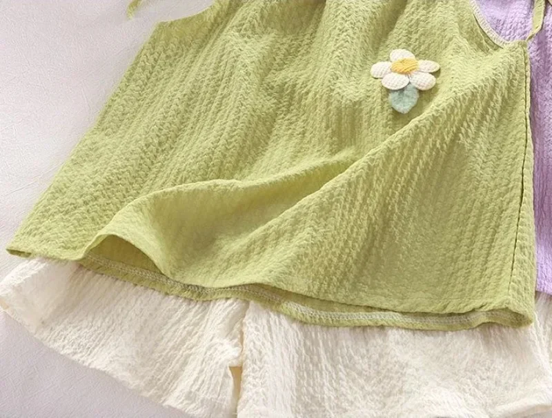 New Girl Set Summer New Korean Fashionable Floral Vest Shorts Daily Wear Two-piece Set Kids Clothes Girls