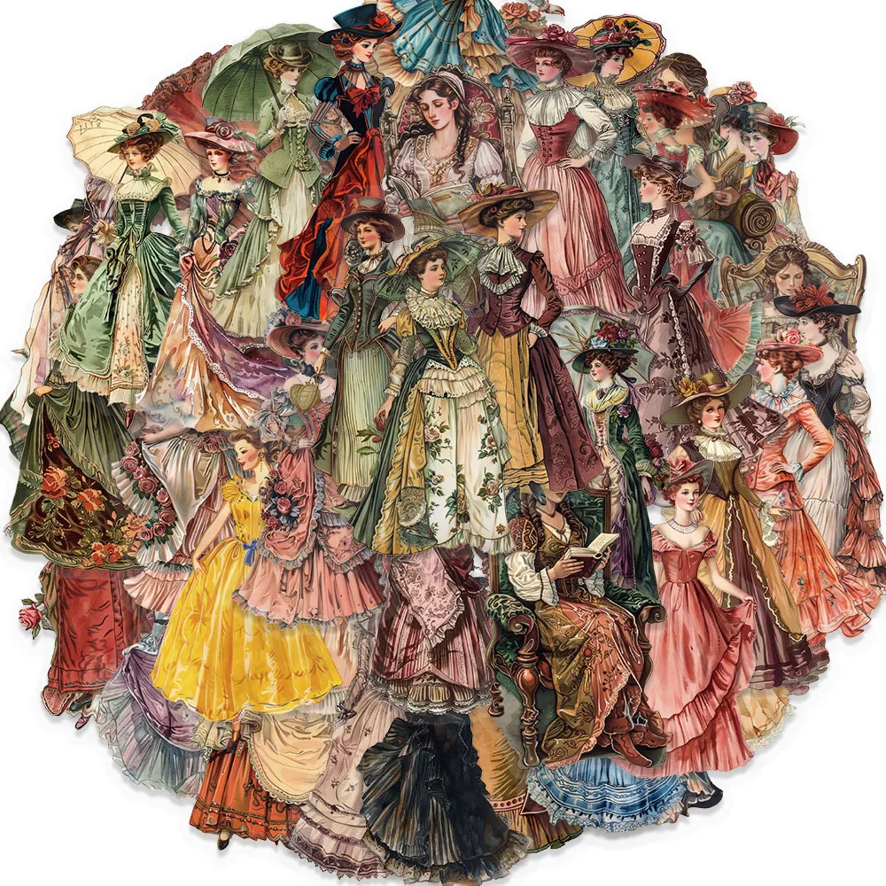 50PCS Vintage European and American Character Stickers for Mobile Phones, Laptops, Cups, Photo Frames, DIY Decorative Stickers