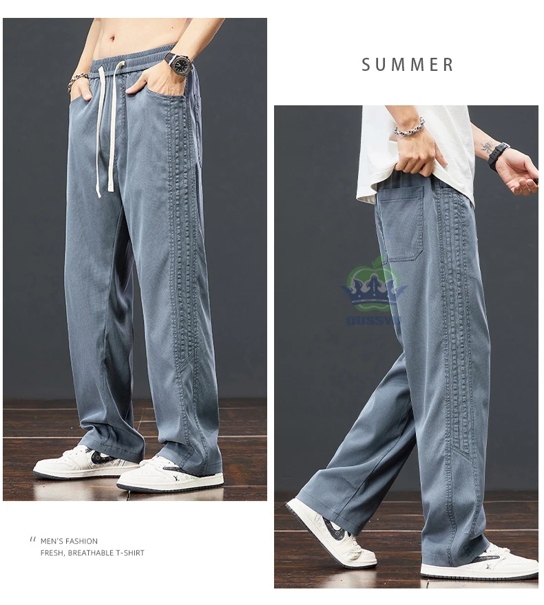 Autumn Soft Lyocell Fabric Pants Men Baggy Straight Wide Leg Pants Elastic Waist y2k Jogging Casual Trousers Plus Size 5XL