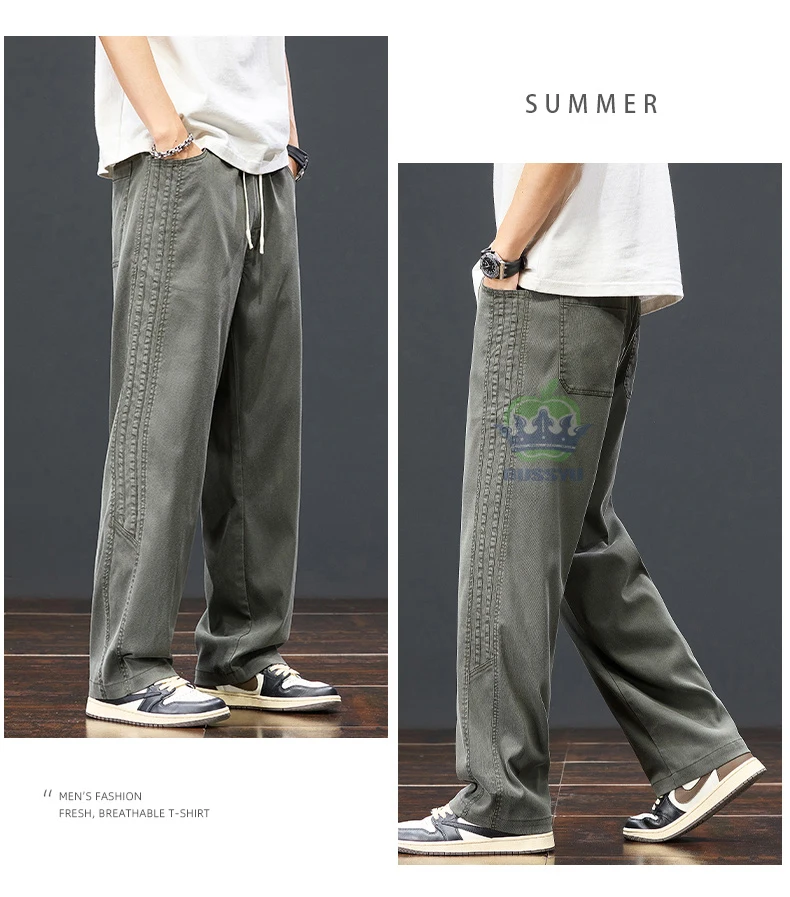 Autumn Soft Lyocell Fabric Pants Men Baggy Straight Wide Leg Pants Elastic Waist y2k Jogging Casual Trousers Plus Size 5XL