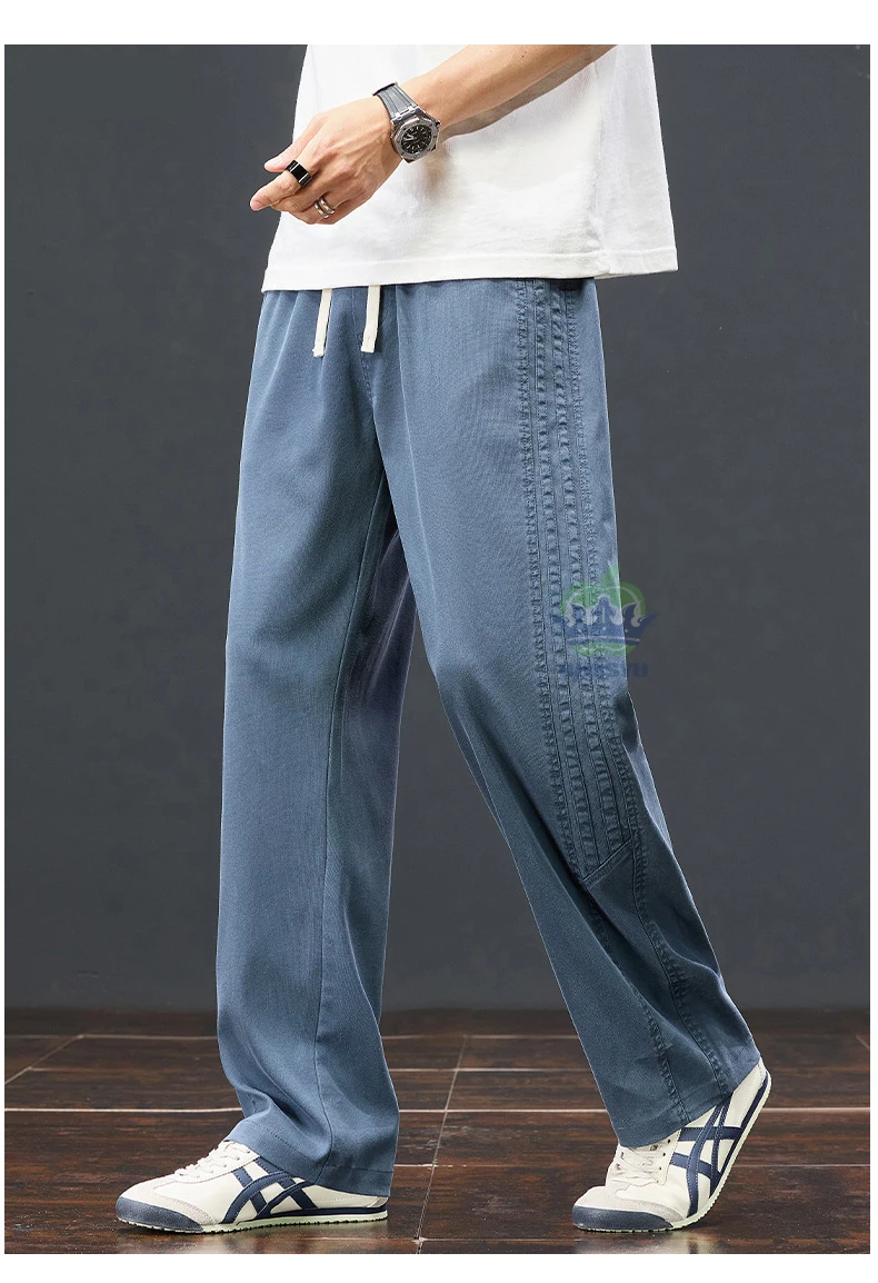 Autumn Soft Lyocell Fabric Pants Men Baggy Straight Wide Leg Pants Elastic Waist y2k Jogging Casual Trousers Plus Size 5XL