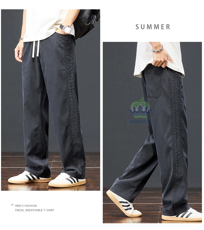 Autumn Soft Lyocell Fabric Pants Men Baggy Straight Wide Leg Pants Elastic Waist y2k Jogging Casual Trousers Plus Size 5XL
