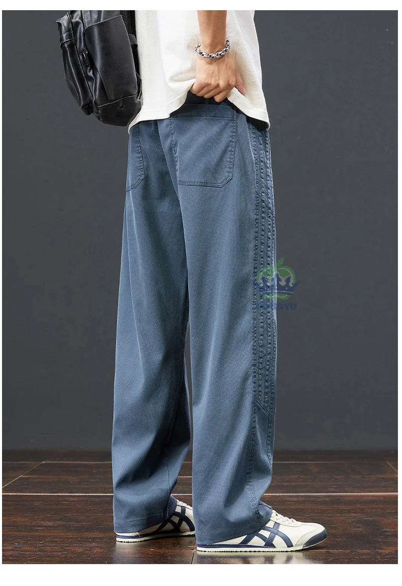 Autumn Soft Lyocell Fabric Pants Men Baggy Straight Wide Leg Pants Elastic Waist y2k Jogging Casual Trousers Plus Size 5XL