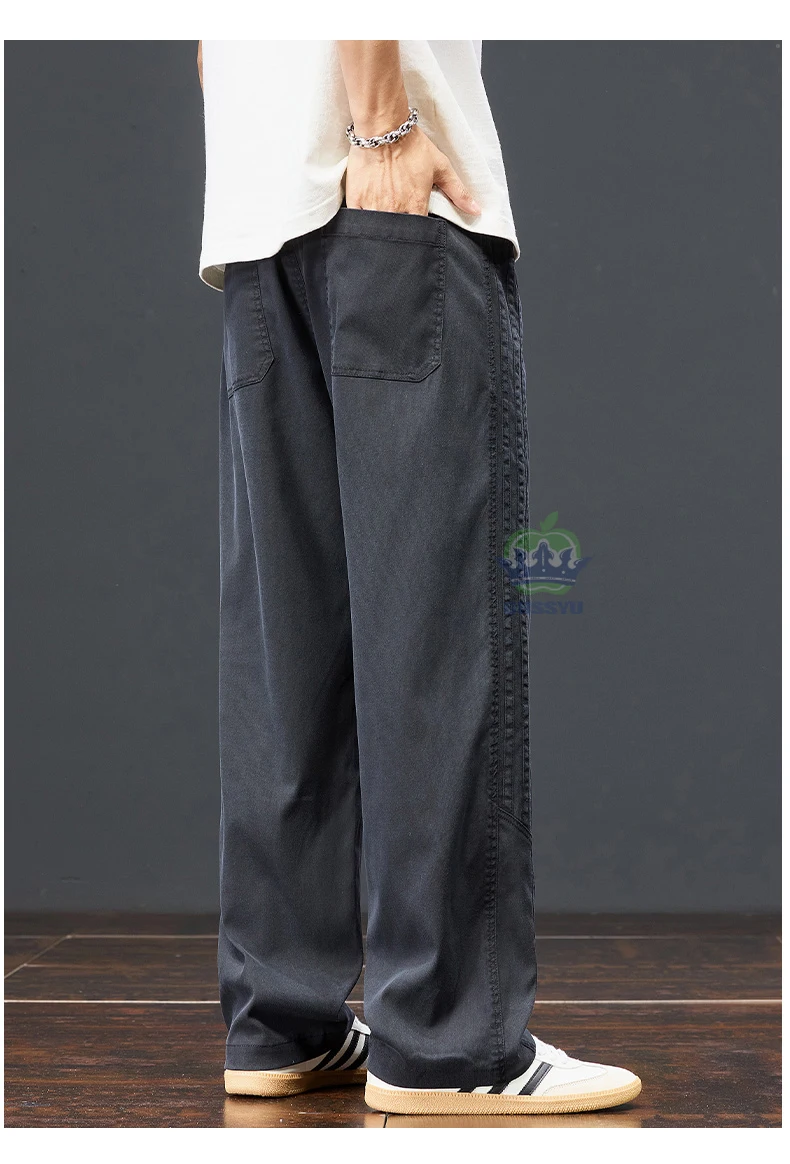 Autumn Soft Lyocell Fabric Pants Men Baggy Straight Wide Leg Pants Elastic Waist y2k Jogging Casual Trousers Plus Size 5XL