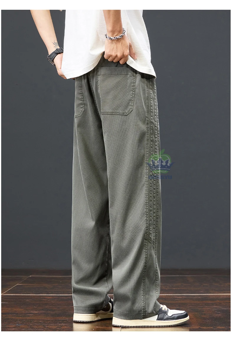 Autumn Soft Lyocell Fabric Pants Men Baggy Straight Wide Leg Pants Elastic Waist y2k Jogging Casual Trousers Plus Size 5XL