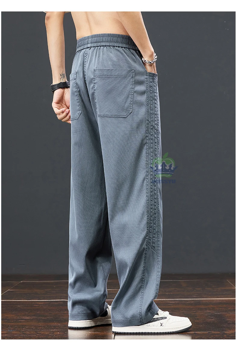 Autumn Soft Lyocell Fabric Pants Men Baggy Straight Wide Leg Pants Elastic Waist y2k Jogging Casual Trousers Plus Size 5XL