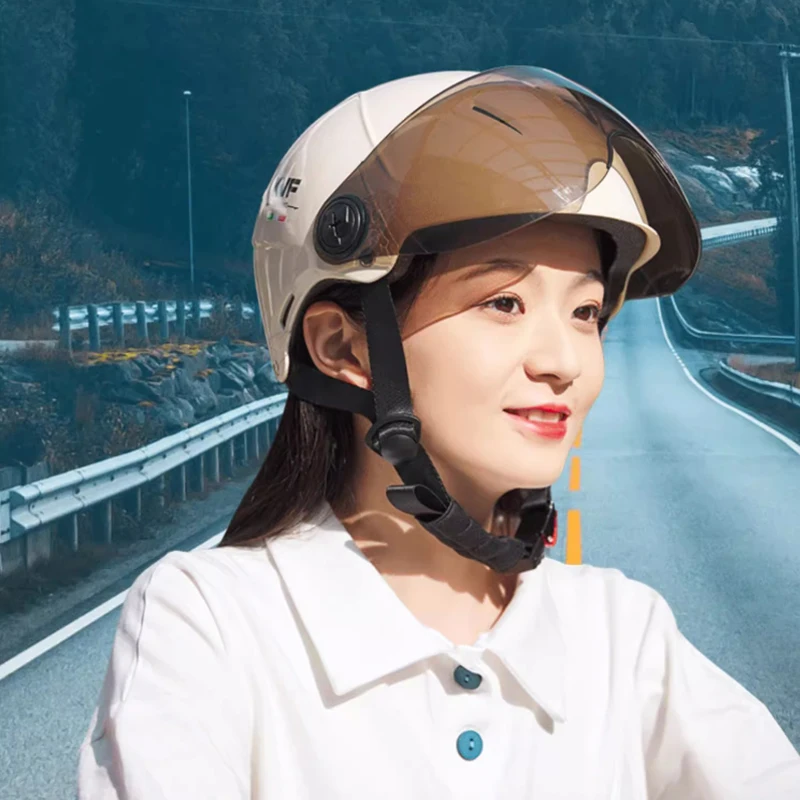 New Motorcycle Helmet MEN Woman Electric Motor Car Scooter Bike Open Face Half Helmet Anti Safety Hat Bicycle Cap With Goggles