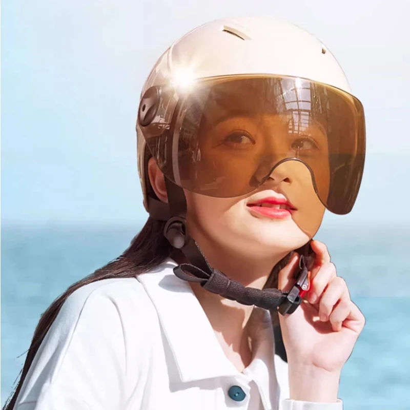 New Motorcycle Helmet MEN Woman Electric Motor Car Scooter Bike Open Face Half Helmet Anti Safety Hat Bicycle Cap With Goggles