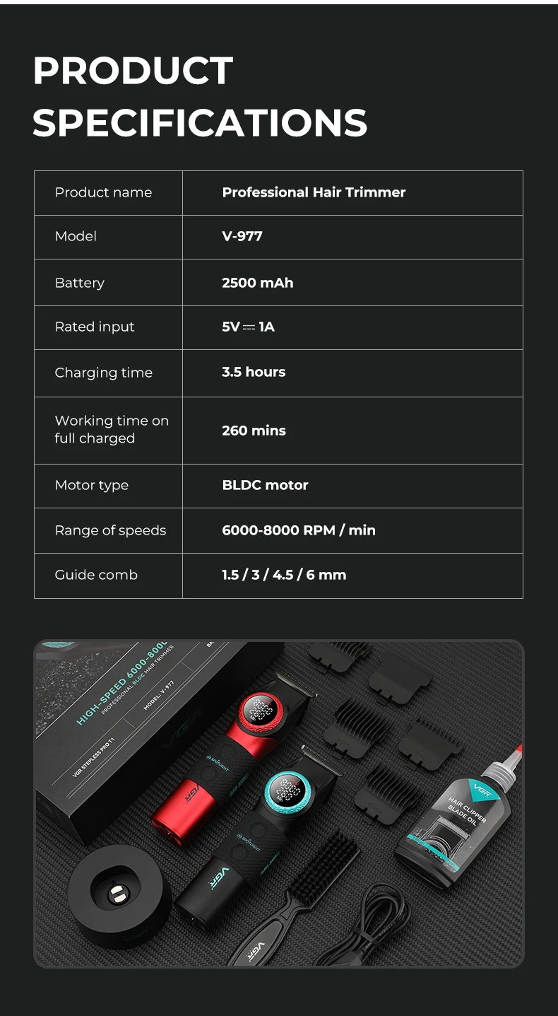 VGR 977 377 new hair trimming set, high-end men's hair clipper, intelligent shaver, whitening device, multifunctional electric c