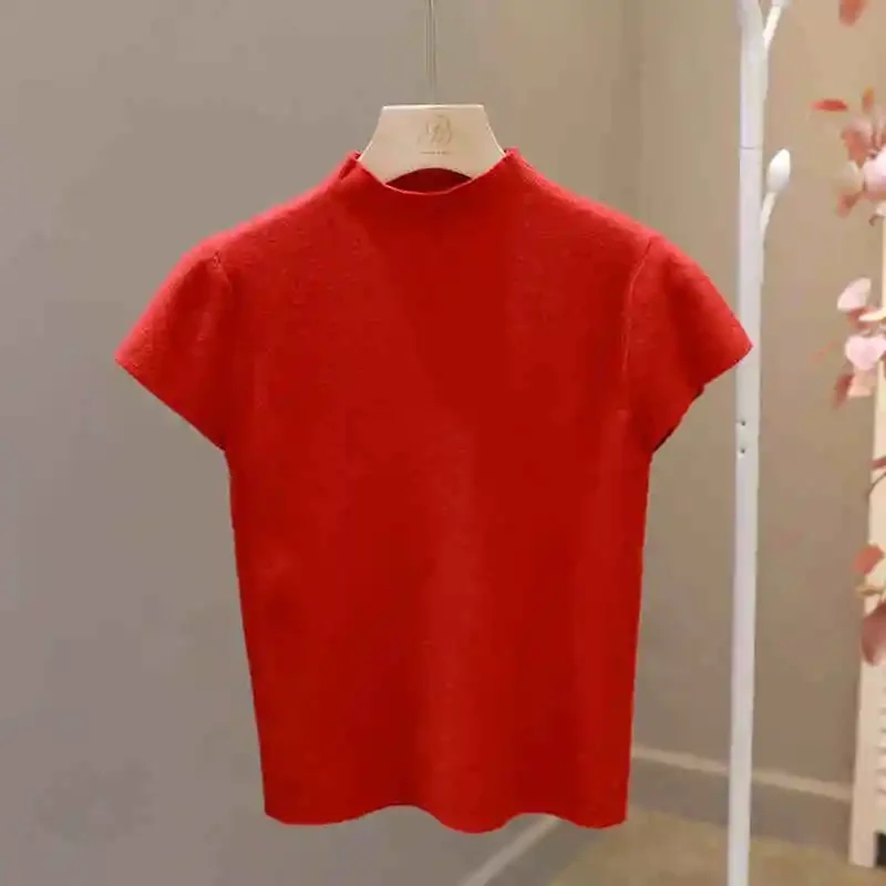 New Woman Clothing Short Sleeve T-shirt Slim Fit Tops Female O-Neck Knitted Sheath Tee Shirt Street Wear Sex Sporty 2026 Y2K