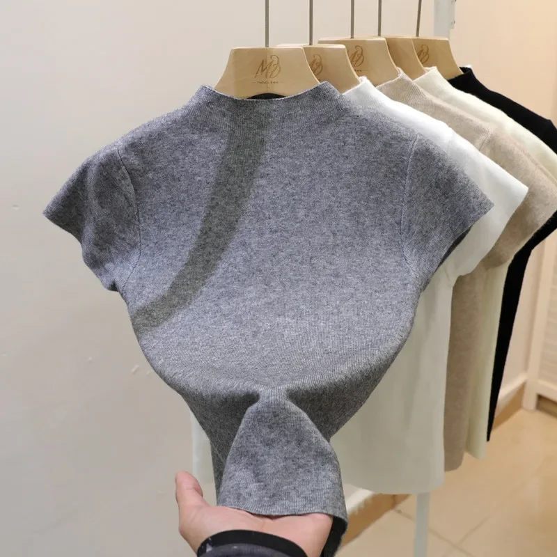 New Woman Clothing Short Sleeve T-shirt Slim Fit Tops Female O-Neck Knitted Sheath Tee Shirt Street Wear Sex Sporty 2026 Y2K