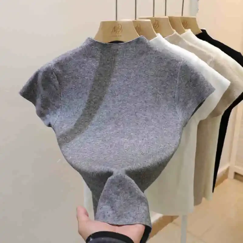 New Woman Clothing Short Sleeve T-shirt Slim Fit Tops Female O-Neck Knitted Sheath Tee Shirt Street Wear Sex Sporty 2026 Y2K