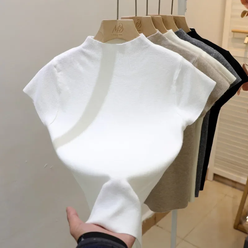 New Woman Clothing Short Sleeve T-shirt Slim Fit Tops Female O-Neck Knitted Sheath Tee Shirt Street Wear Sex Sporty 2026 Y2K
