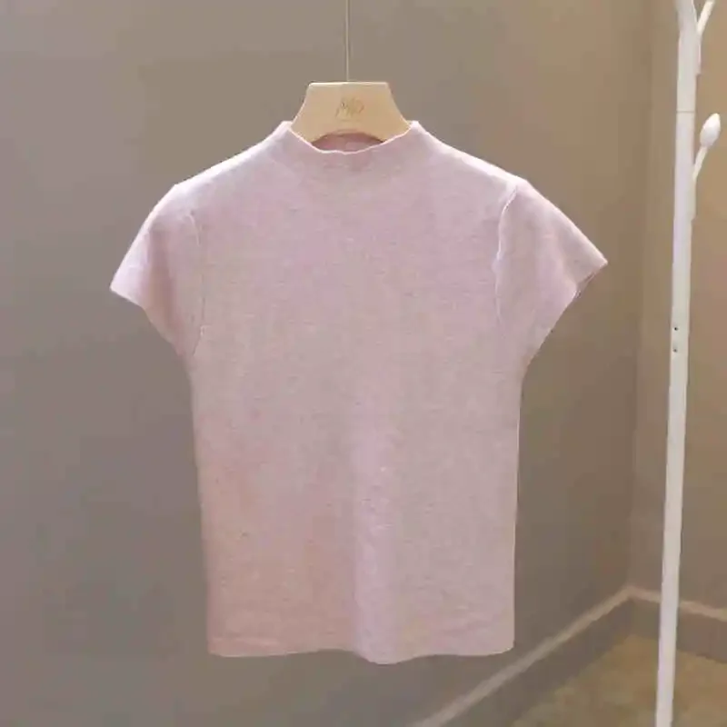 New Woman Clothing Short Sleeve T-shirt Slim Fit Tops Female O-Neck Knitted Sheath Tee Shirt Street Wear Sex Sporty 2026 Y2K