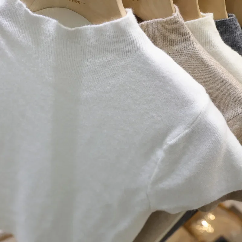 New Woman Clothing Short Sleeve T-shirt Slim Fit Tops Female O-Neck Knitted Sheath Tee Shirt Street Wear Sex Sporty 2026 Y2K