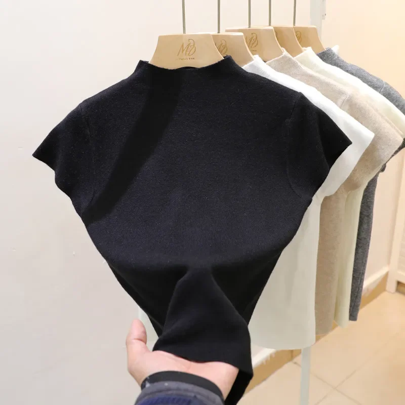 New Woman Clothing Short Sleeve T-shirt Slim Fit Tops Female O-Neck Knitted Sheath Tee Shirt Street Wear Sex Sporty 2026 Y2K