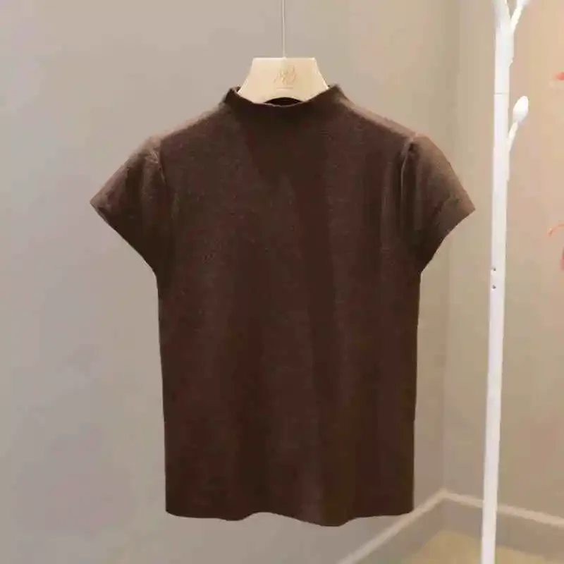 New Woman Clothing Short Sleeve T-shirt Slim Fit Tops Female O-Neck Knitted Sheath Tee Shirt Street Wear Sex Sporty 2026 Y2K