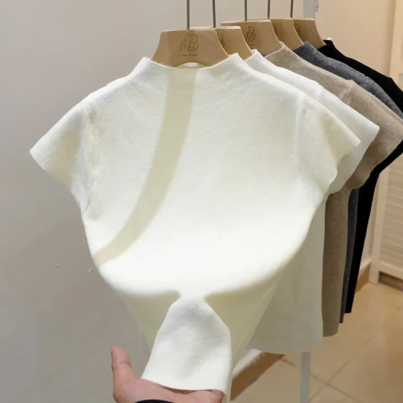New Woman Clothing Short Sleeve T-shirt Slim Fit Tops Female O-Neck Knitted Sheath Tee Shirt Street Wear Sex Sporty 2026 Y2K