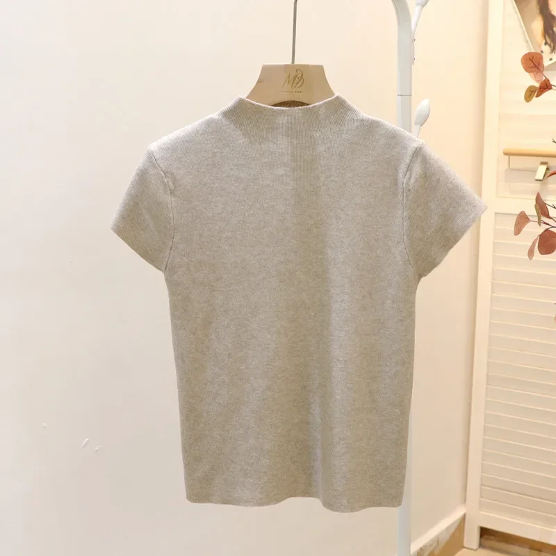 New Woman Clothing Short Sleeve T-shirt Slim Fit Tops Female O-Neck Knitted Sheath Tee Shirt Street Wear Sex Sporty 2026 Y2K