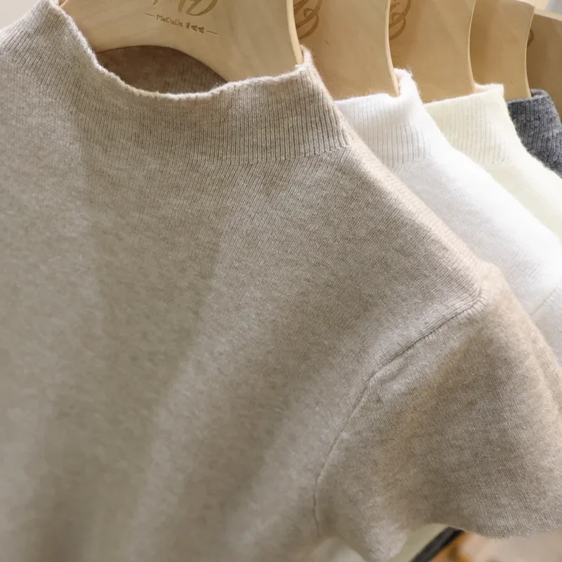 New Woman Clothing Short Sleeve T-shirt Slim Fit Tops Female O-Neck Knitted Sheath Tee Shirt Street Wear Sex Sporty 2026 Y2K