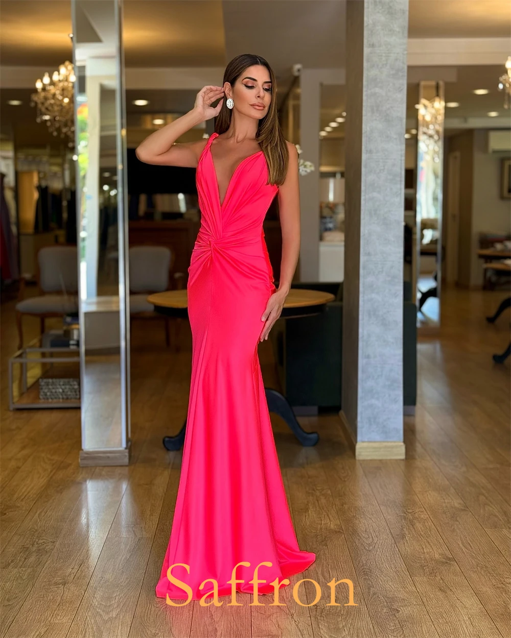 Customized Exquisite V-Neck Spaghetti Straps Evening Dress Temperament  Mermaid Celebrity Gowns Fashion  Backless Party Dress