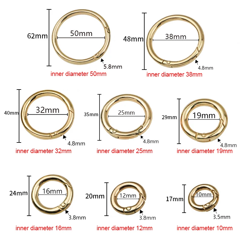 Metal Spring Gate O Ring Openable Keyring Leather Craft Bag Belt Strap Buckle Trigger Snap Clasp Clip Connector DIY Accessory