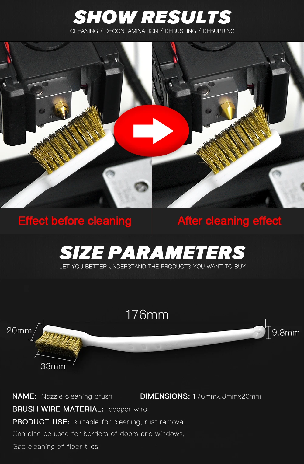 3D Printer Cleaner Tool Copper Wire Toothbrush Copper Brush Handle For Nozzle Heater Block Hotend Cleaning Hot Bed Parts