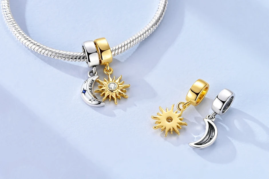 925 Sterling Silver Charms Fit Original Bracelets Star Moon Sun Spaceman Pendant Beads DIY Women Necklaces Jewelry