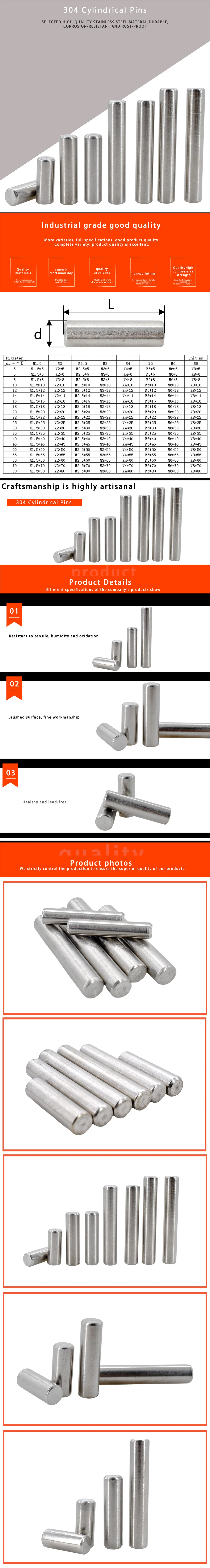 M1.5 M2 M2.5 M3 M4 M5 M6 M8 Cylindrical Locating Dowel Pin 304 Stainless Steel Metal Fixing Shaft Lock Pins Round Bar Solid Rod
